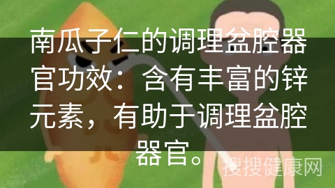 南瓜子仁的调理盆腔器官功效：含有丰富的锌元素，有助于调理盆腔器官。