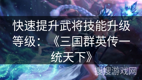 快速提升武将技能升级等级：《三国群英传一统天下》