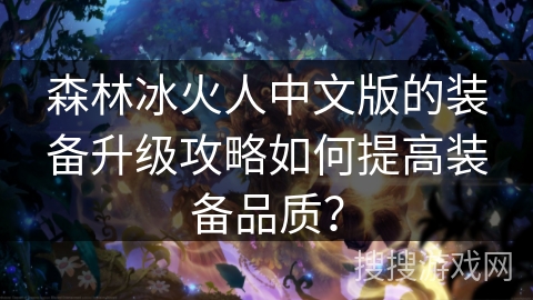 森林冰火人中文版的装备升级攻略如何提高装备品质？