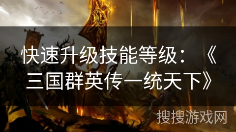 快速升级技能等级：《三国群英传一统天下》