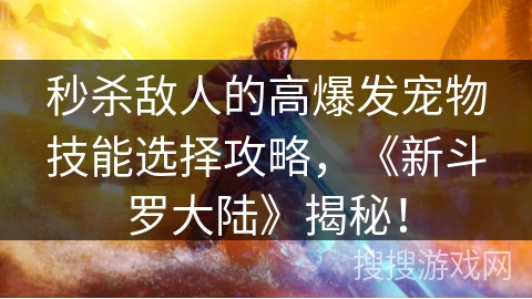 秒杀敌人的高爆发宠物技能选择攻略，《新斗罗大陆》揭秘！