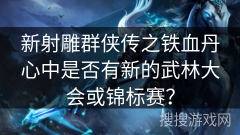 新射雕群侠传之铁血丹心中是否有新的武林大会或锦标赛？