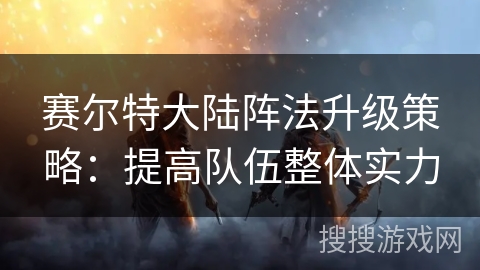 赛尔特大陆阵法升级策略：提高队伍整体实力