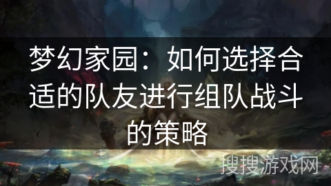 梦幻家园：如何选择合适的队友进行组队战斗的策略