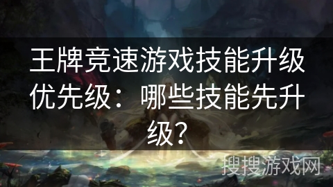 王牌竞速游戏技能升级优先级:哪些技能先升级? 王牌竞速游戏技能升级优先级:哪些技能先升级?