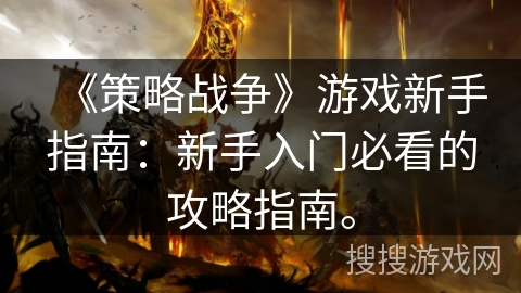 《策略战争》游戏新手指南：新手入门必看的攻略指南。