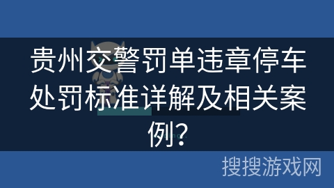 贵州交警罚单违章停车处罚标准详解及相关案例？