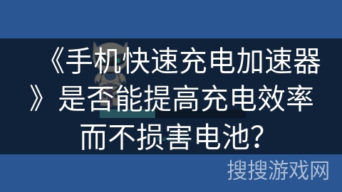 《手机快速充电加速器》是否能提高充电效率而不损害电池? 《手机快速充电加速器》是否能提高充电效率而不损害电池?