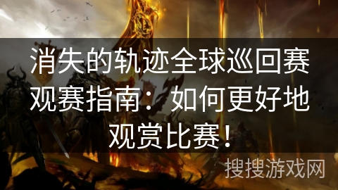 消失的轨迹全球巡回赛观赛指南：如何更好地观赏比赛！