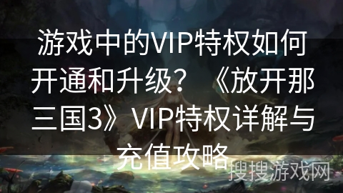 游戏中的VIP特权如何开通和升级?《放开那三国3》VIP特权详解与充值攻略 游戏中的VIP特权如何开通和升级?《放开那三国3》VIP特权详解与充值攻略