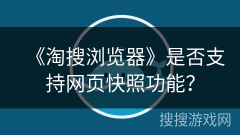 《淘搜浏览器》是否支持网页快照功能？