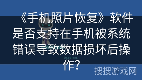 《手机照片恢复》软件是否支持在手机被系统错误导致数据损坏后操作? 《手机照片恢复》软件是否支持在手机被系统错误导致数据损坏后操作?