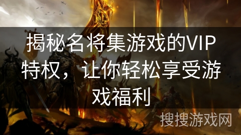 揭秘名将集游戏的VIP特权，让你轻松享受游戏福利