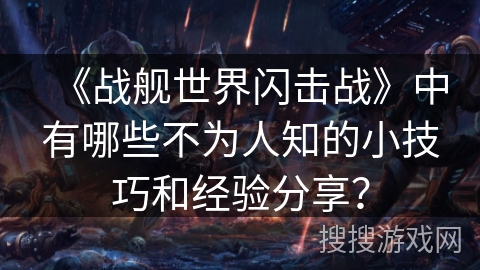 《战舰世界闪击战》中有哪些不为人知的小技巧和经验分享？