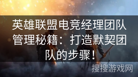 英雄联盟电竞经理团队管理秘籍：打造默契团队的步骤！