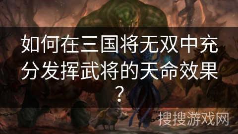 如何在三国将无双中充分发挥武将的天命效果？