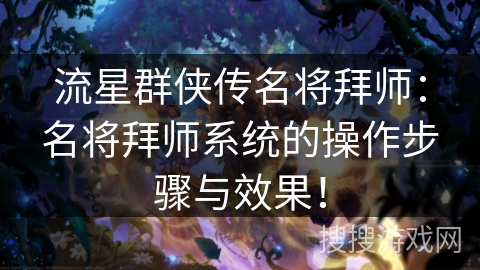 流星群侠传名将拜师：名将拜师系统的操作步骤与效果！