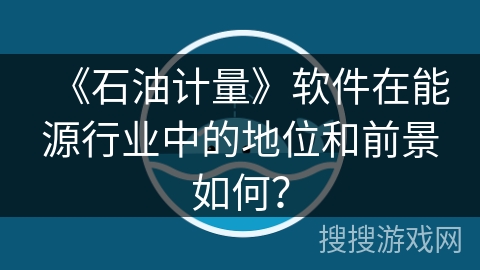 《石油计量》软件在能源行业中的地位和前景如何? 《石油计量》软件在能源行业中的地位和前景如何?