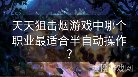 天天狙击烟游戏中哪个职业最适合半自动操作？