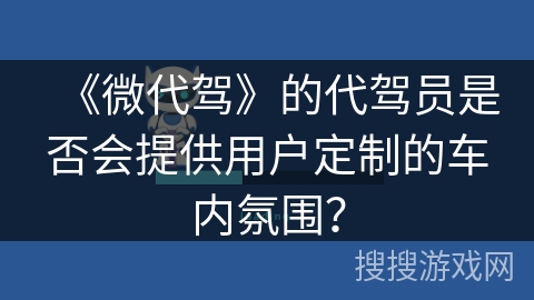 《微代驾》的代驾员是否会提供用户定制的车内氛围? 《微代驾》的代驾员是否会提供用户定制的车内氛围?