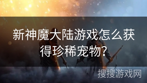 新神魔大陆游戏怎么获得珍稀宠物? 新神魔大陆游戏怎么获得珍稀宠物?