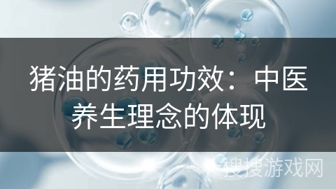 猪油的药用功效：中医养生理念的体现