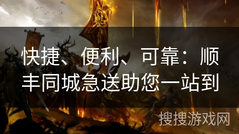 快捷、便利、可靠：顺丰同城急送助您一站到