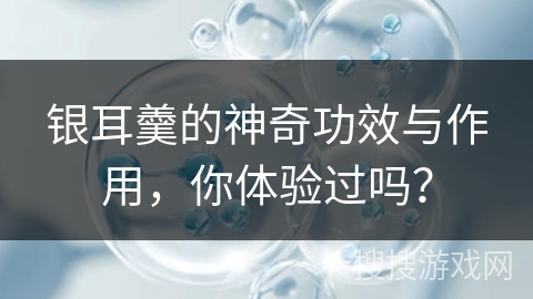 银耳羹的神奇功效与作用,你体验过吗?