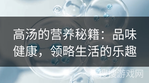 高汤的营养秘籍：品味健康，领略生活的乐趣