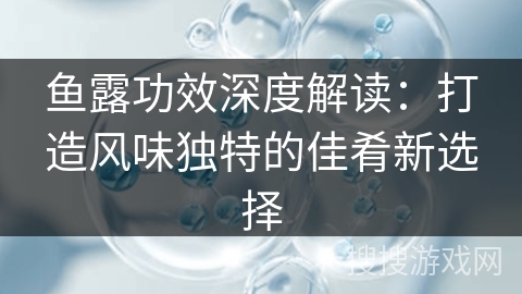 鱼露功效深度解读：打造风味独特的佳肴新选择
