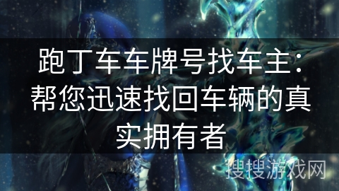 跑丁车车牌号找车主：帮您迅速找回车辆的真实拥有者