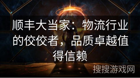 顺丰大当家：物流行业的佼佼者，品质卓越值得信赖