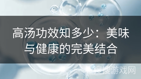 高汤功效知多少:美味与健康的完美结合