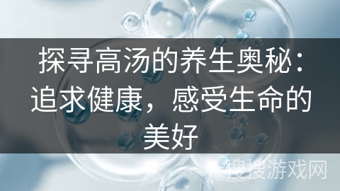探寻高汤的养生奥秘：追求健康，感受生命的美好