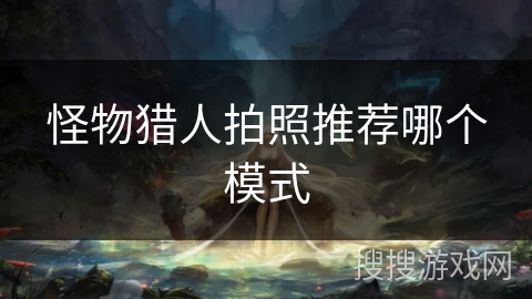 怪物猎人拍照推荐哪个模式