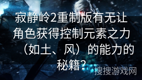 寂静岭2重制版有无让角色获得控制元素之力(如土、风)的能力的秘籍? 寂静岭2重制版有无让角色获得控制元素之力(如土、风)的能力的秘籍?