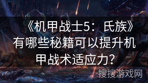 《机甲战士5：氏族》有哪些秘籍可以提升机甲战术适应力？